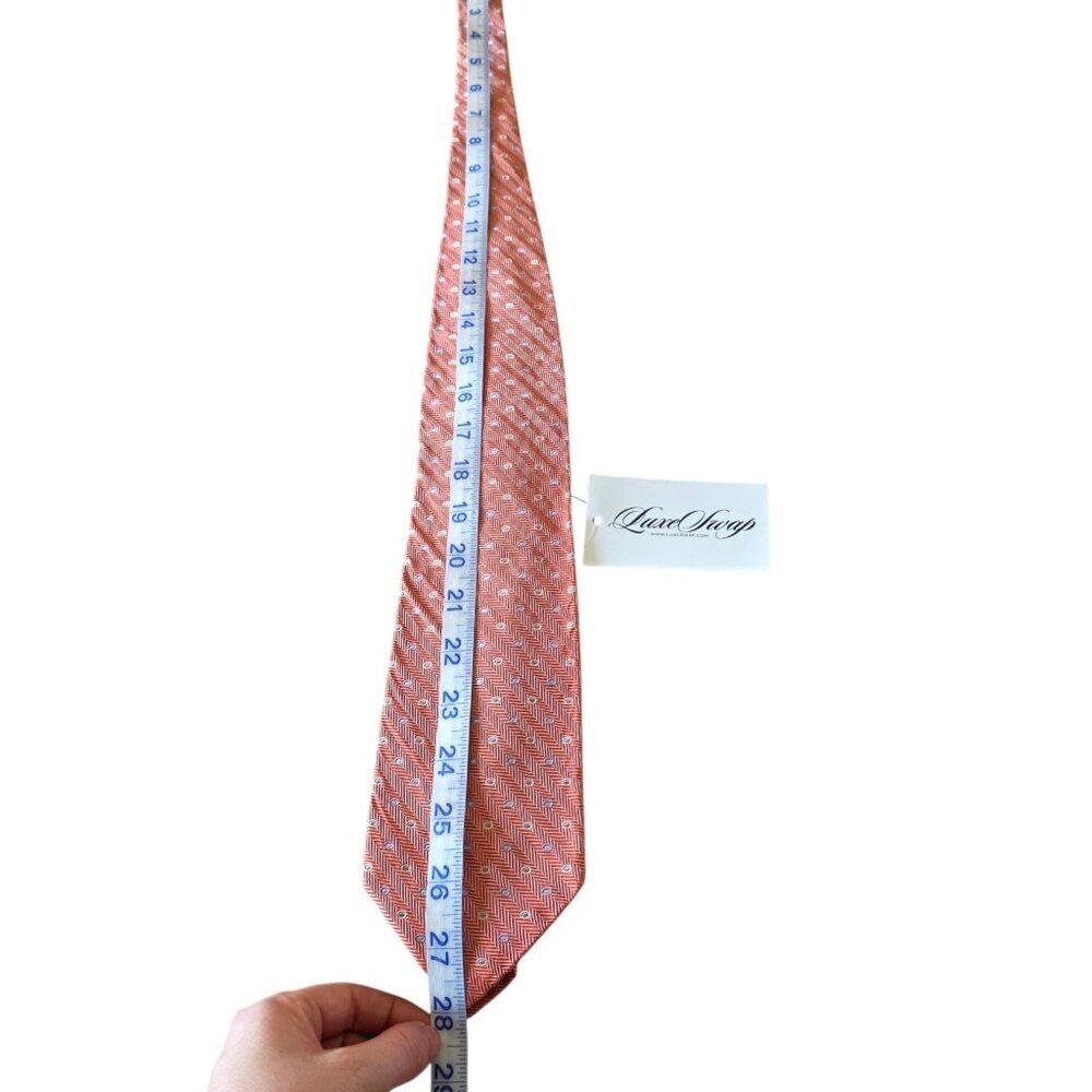 Kings Wharfe Vintage Silk Tie USA Made Coral Pink Herringbone Preppy Geometric - Picture 6 of 16